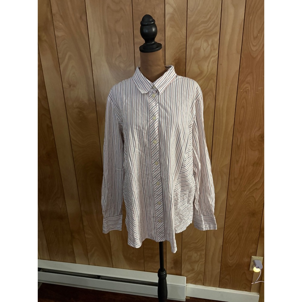 Old‎ Navy Womens XXL Striped Button Down Shirt Long Sleeve Brown White Stretch